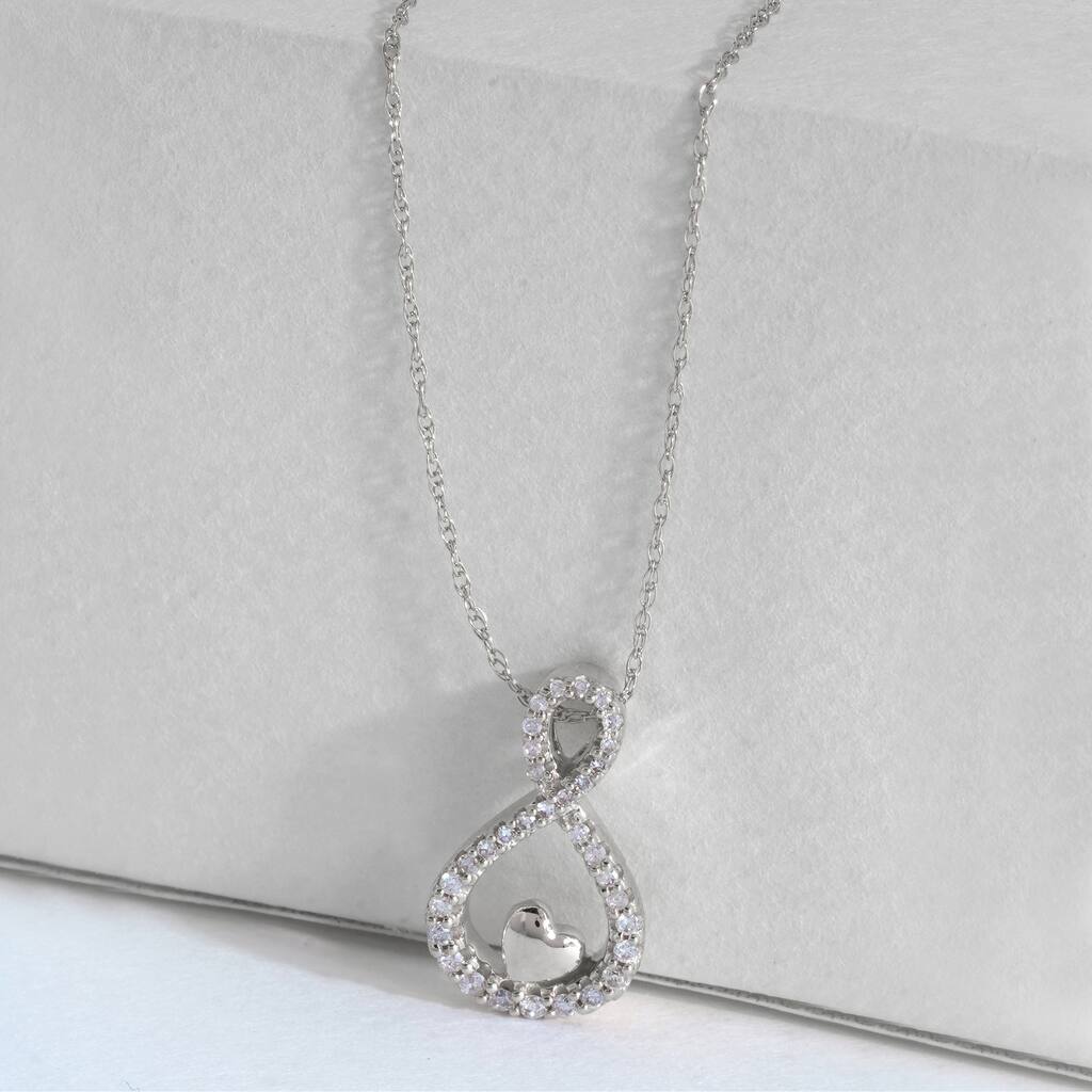 10K White Gold 1/6ct TDW Diamond Infinity with Heart Pendant Necklace for Women