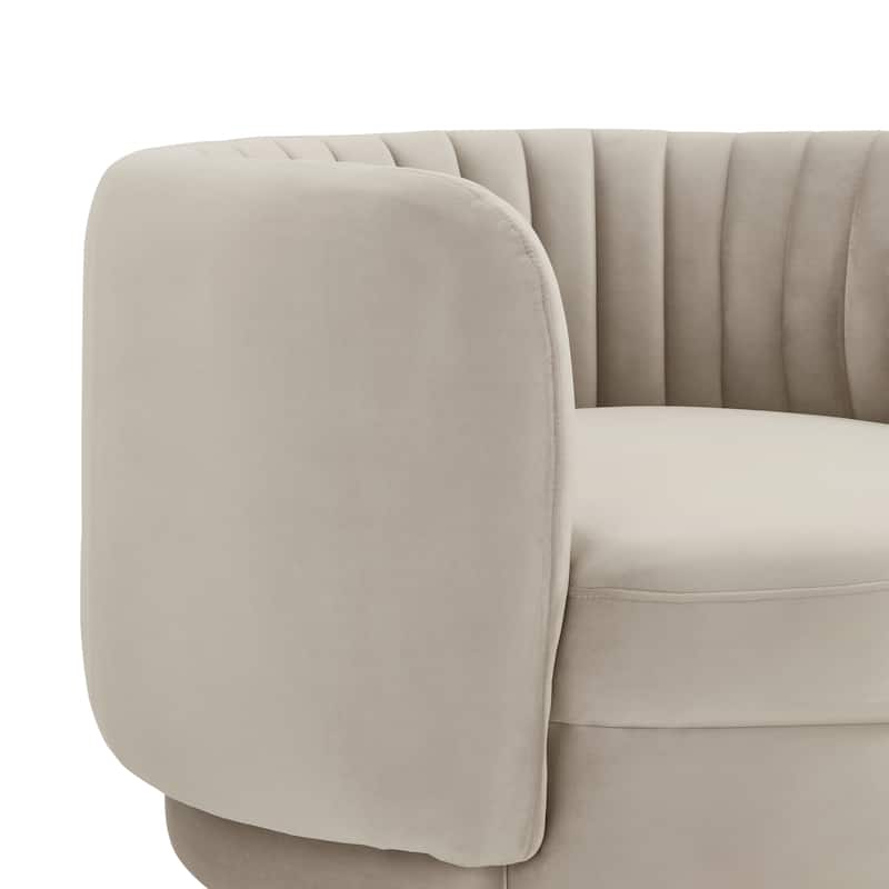 Davy Velvet 360 Degree Swivel Round Barrel Arm Chair with Gold Base