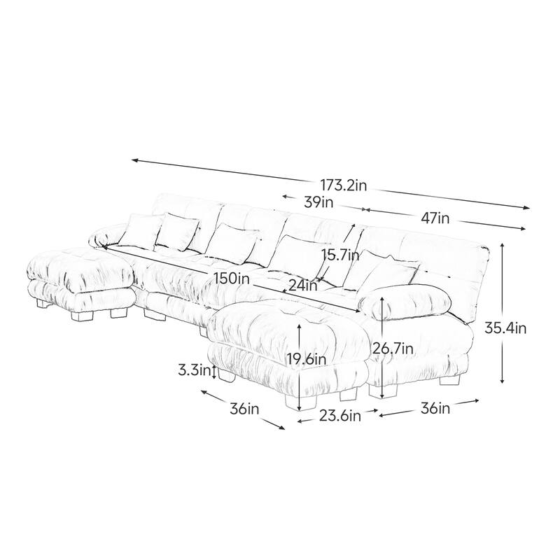 GDFStudio - Alden Chenille 4 Seater Cloud Sofa with Twin Ottoman Set