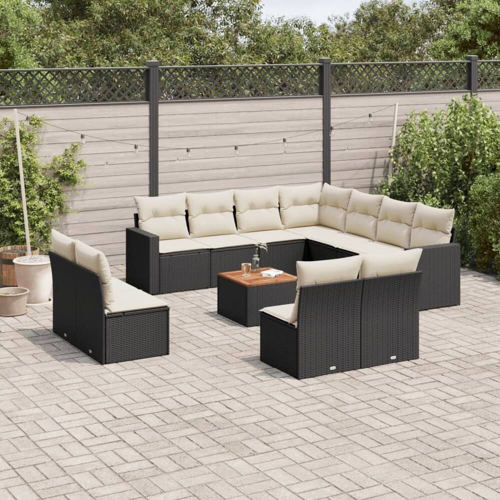 vidaXL Patio Sofa Set with Cushions Outdoor Furniture 12 Piece Poly Rattan - 21.7 x 21.7 x 14.6
