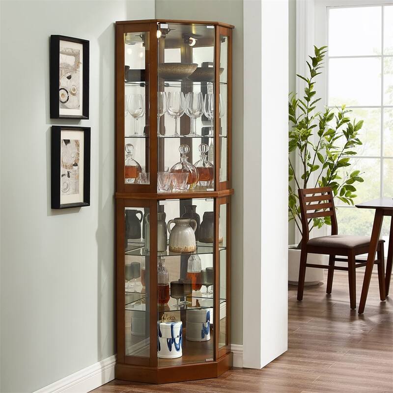 6 Shelf Lighted Display Cabinet with Adjustable Shelves (No E26 Bulb) - Walnut