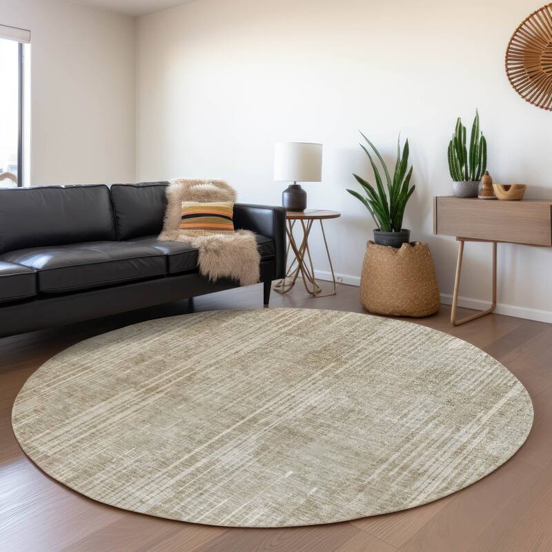 Premium Washable Super Soft Transitional Stripes Mayfield Rug - Beige - 8' x 8' - Round
