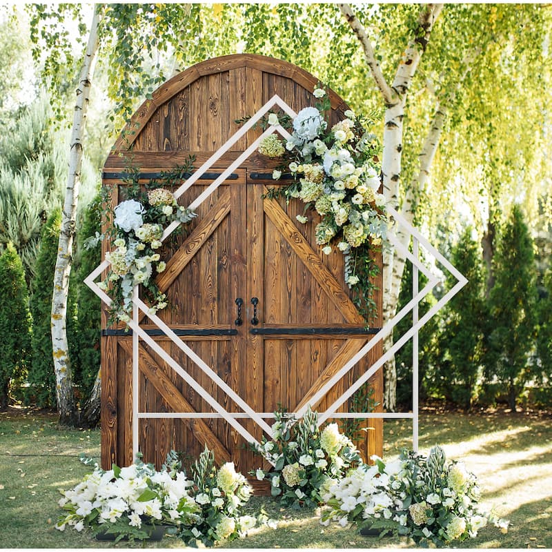 White Geometric Metal Wedding Backdrop Arch Sturdy Stand