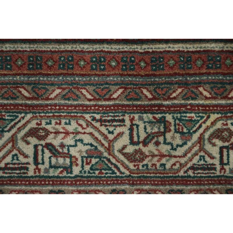 Hand Knotted Oriental 100% Wool Carpet Traditional All-Over Green Botemir Area Rug - 12' 0'' X 9' 1''