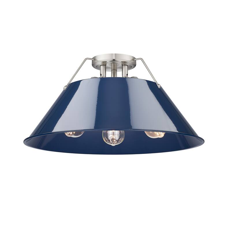 Orwell 3-Light Flush Mount in Pewter with Matte Navy - Silver