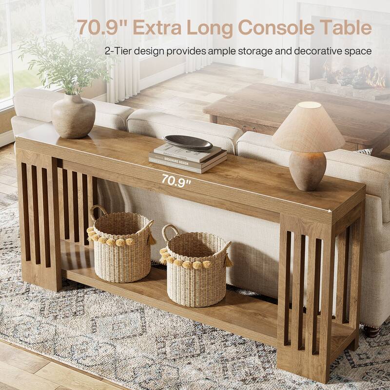 70.9-Inch Console Table, 2-Tier Sofa Table, Long Entryway Table for Living Room, Hallway, Entrance, Foyer