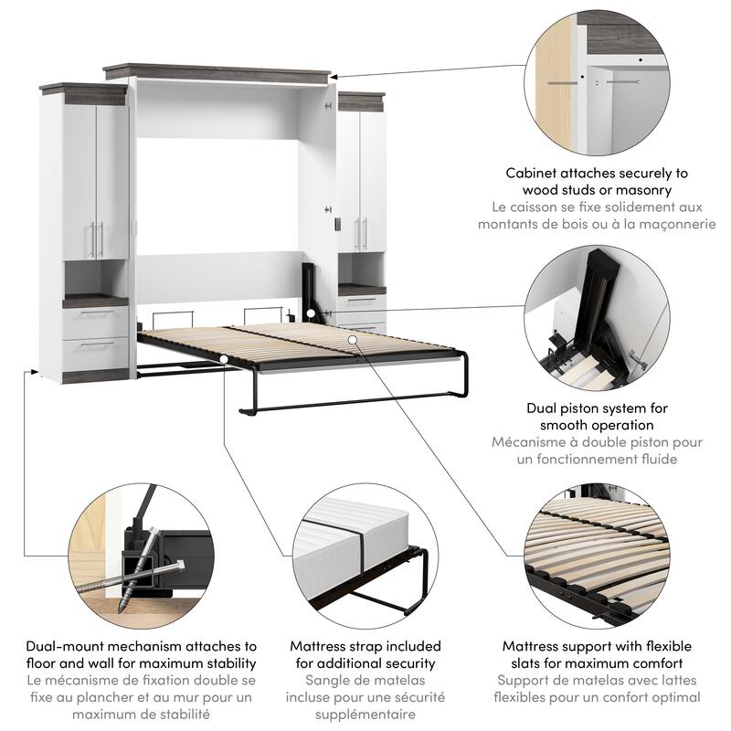 Bestar Orion Murphy Bed with Storage Cabinets and Pull-Out Shelves
