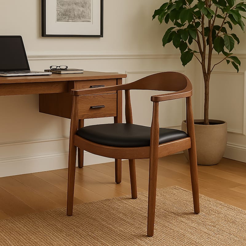 Wooden Farmhouse Dining Chair | PU Leather Cushion Seat | Modern Accent Kennedy Armchair for Kitchen Dining Room or Office