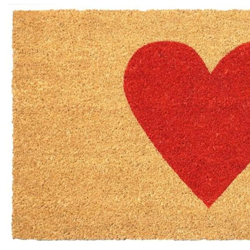 HomeRoots 17" X 29" Brown And Red Heart Outdoor Coir Door Mat - 17.00' X '29.00