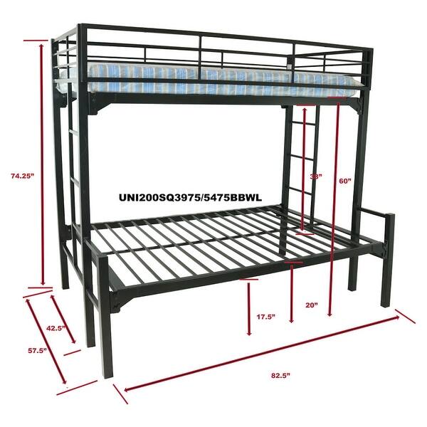 Twin/Full University Bunk Bed with Built in Ladder and 2 Guardrails