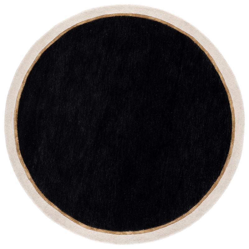 SAFAVIEH Handmade Fifth Avenue Abla Border Design Wool Rug - 6' Round - Black