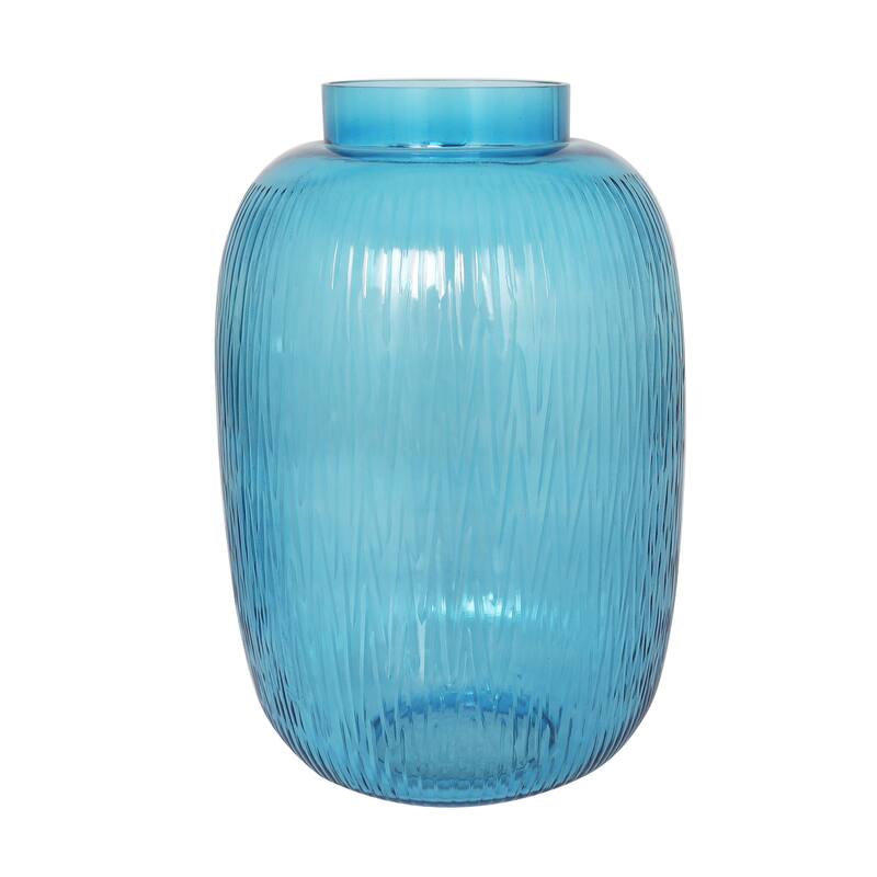 Blue Glass Ribbed Decorative Vase (Set of 2)