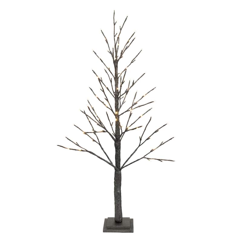 LED Lighted Glittered Christmas Twig Tree - 4' - Black and Silver