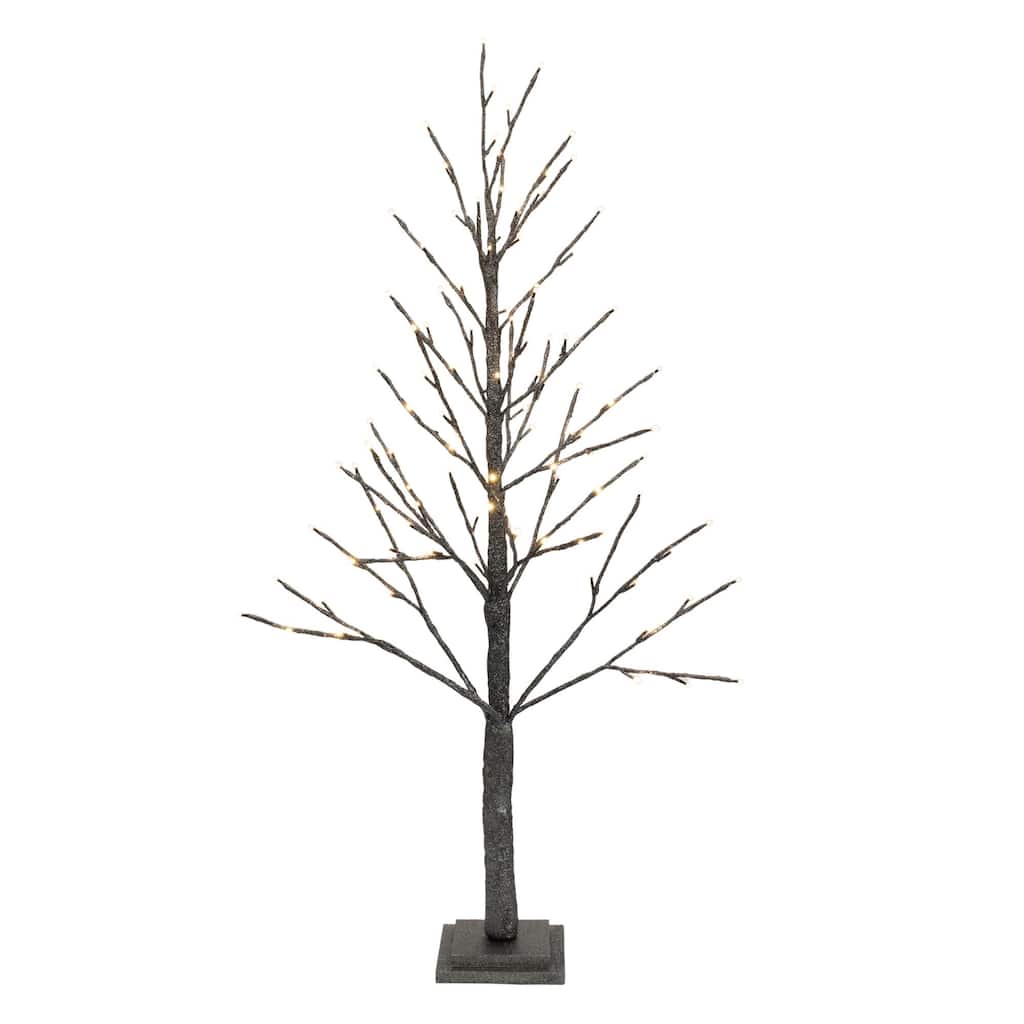 LED Lighted Glittered Christmas Twig Tree - 4' - Black and Silver