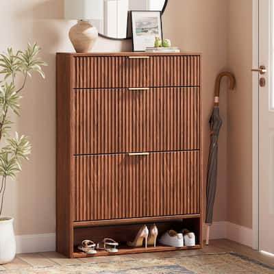 31.5''W Shoe Cabinet Storage with Drawer for Entryway, Fluted Slim Shoe Dresser