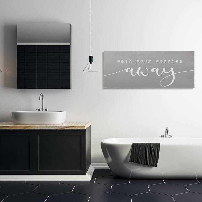 Stupell Wash Your Worries Away Phrase Bathroom Relaxation Canvas Wall Art - Grey