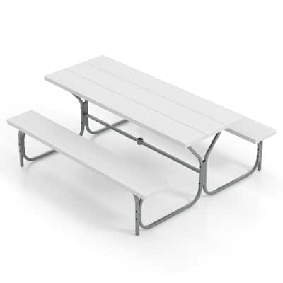 72 Inch 8-Person Outdoor Picnic Table and Bench Set with HDPE Wood-Texture Top and with Built-in Umbrella Hole