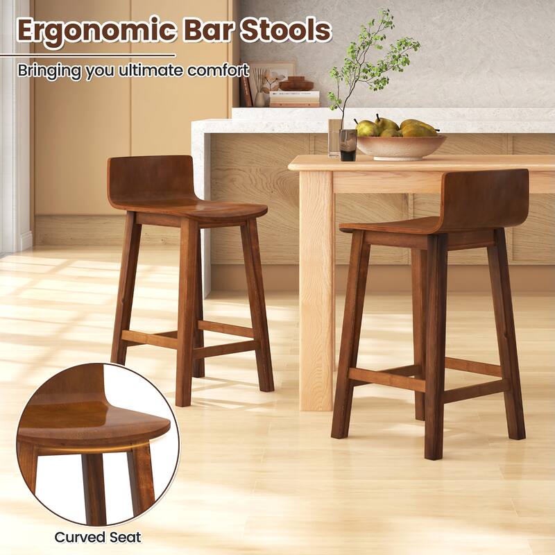 Gymax 24.5'' Solid Wood Bar Stools Set of 4 Home Counter Kitchen