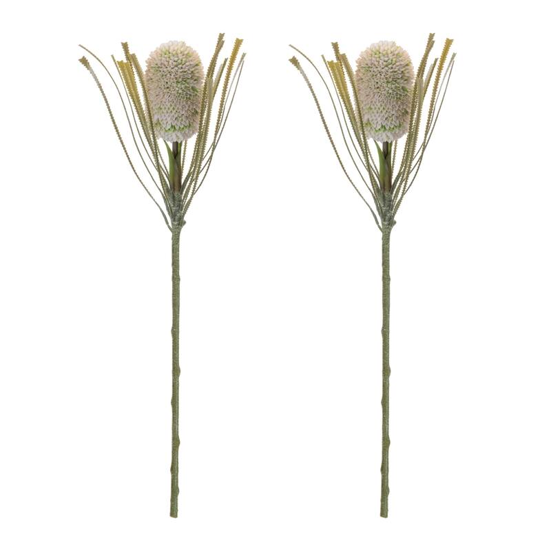 Artificial Protea Floral Stem Spray - 28.5" - White and Green - Set of 6