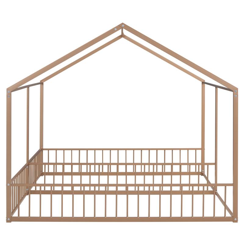 Metal Double Twin House Platform Bed with Guardrail