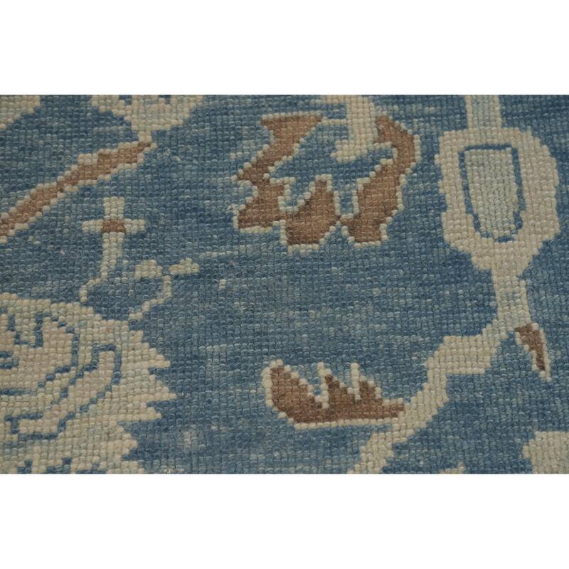 Hand Knotted Oriental 100% Wool Carpet Transitional All-Over Navy Blue & Blues Oushak Area Rug - 12' 5'' X 9' 9''