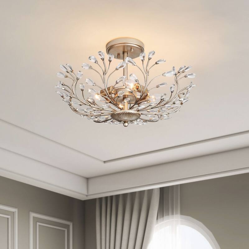 Flavia 4-light Crystal Beaded 9-Branch Semi-Flush Mount - 18 inches in diameter x 12 inches H
