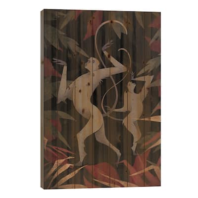 Monkeys Print On Wood by Valeriya Simantovskaya - Multi-Color
