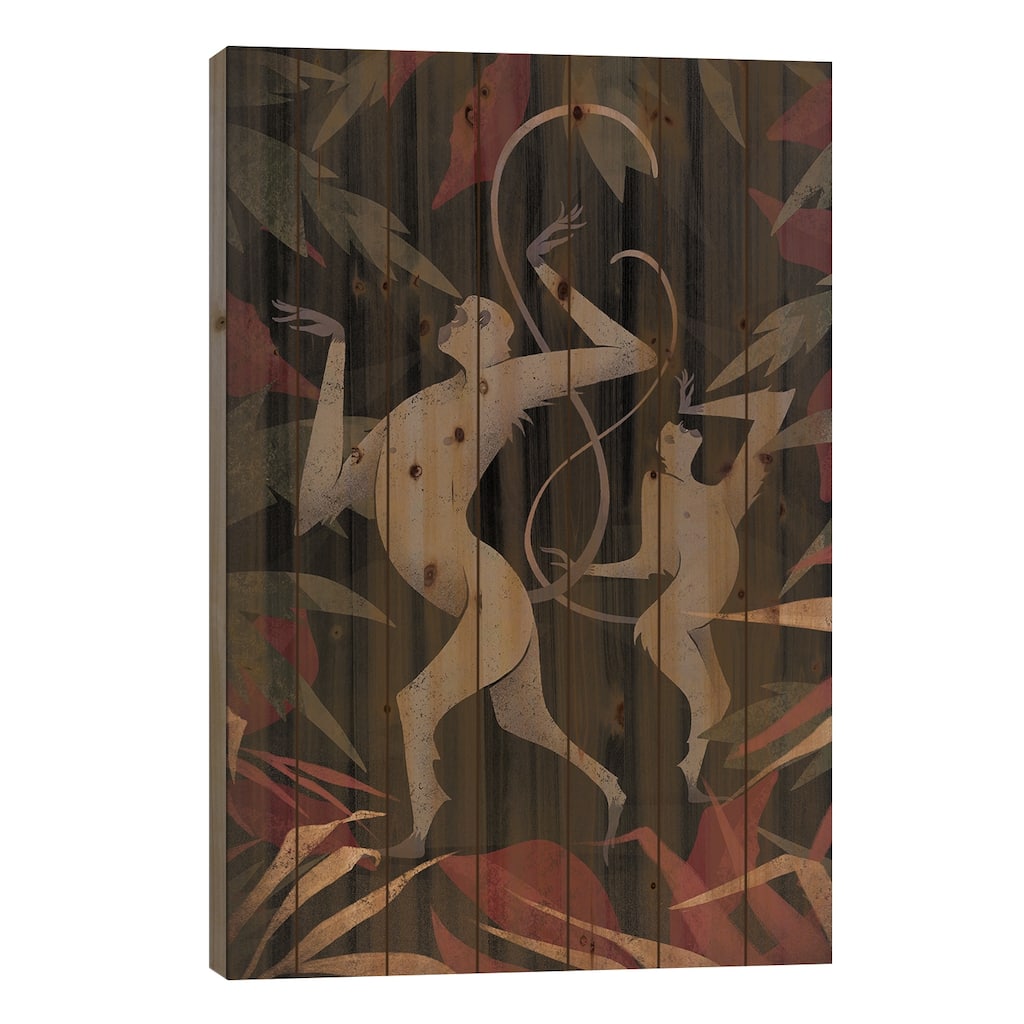 Monkeys Print On Wood by Valeriya Simantovskaya - Multi-Color