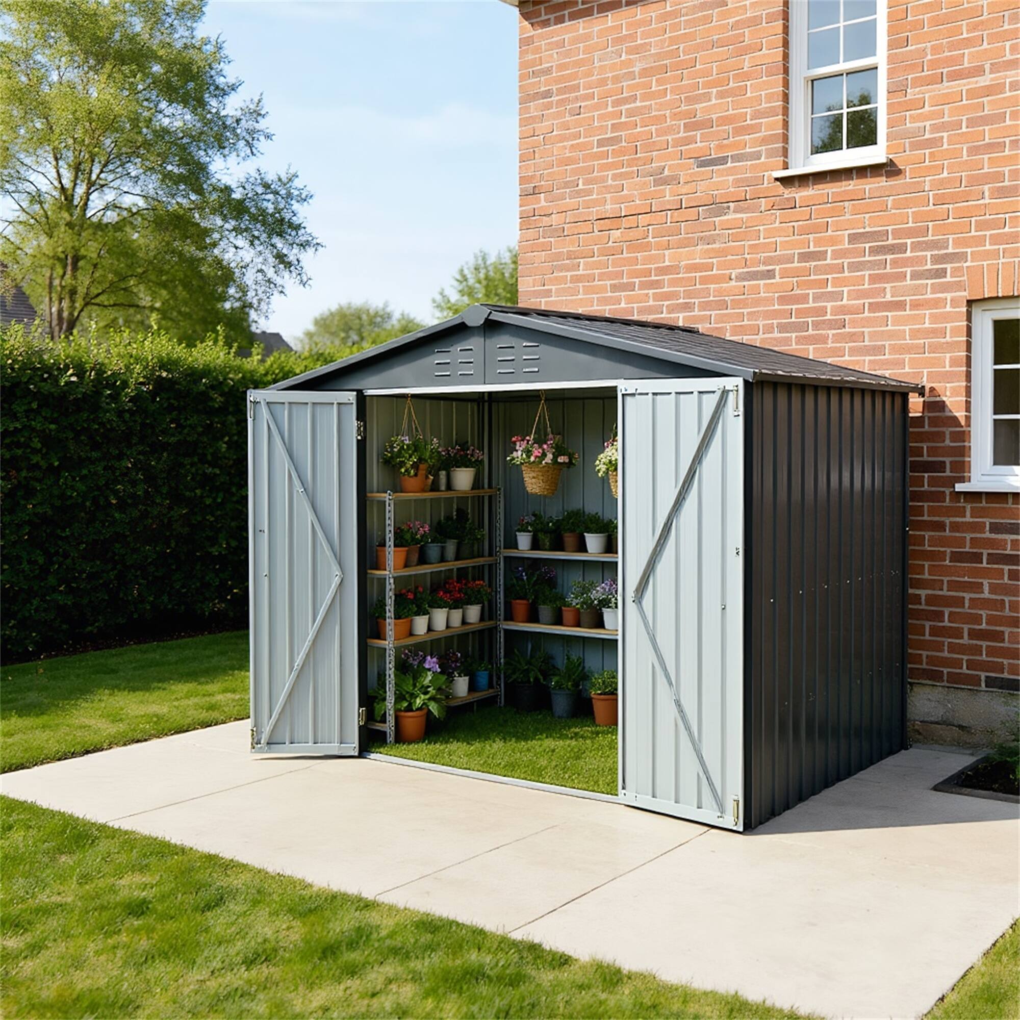 Metal Storage Shed with Double Doors,Outdoor Garden Shed - N/A