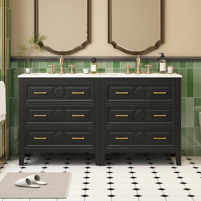 Roomfitters 30 Inch Bathroom Vanity with Ceramic Sink Combo, Freestanding Storage Cabinet with 3 Drawers - Black