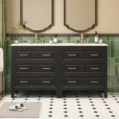 Roomfitters 30 Inch Bathroom Vanity with Ceramic Sink Combo, Freestanding Storage Cabinet with 3 Drawers