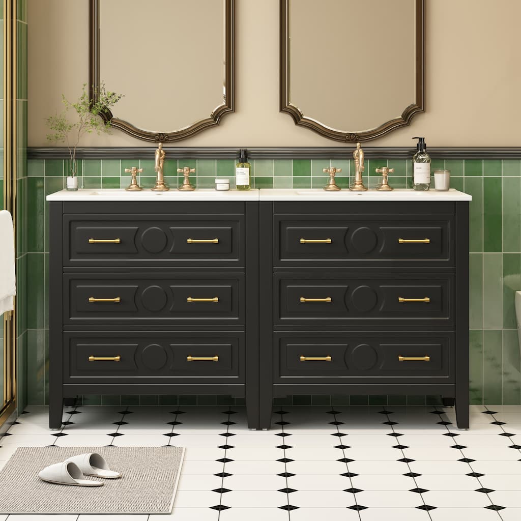 Roomfitters 30 Inch Bathroom Vanity with Ceramic Sink Combo, Freestanding Storage Cabinet with 3 Drawers