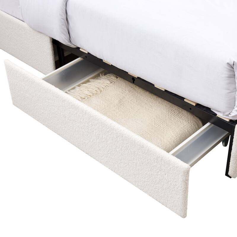 Christopher Knight Home Valle Queen Sized Boucle Upholstered Platform Bed with Drawers, Ivory