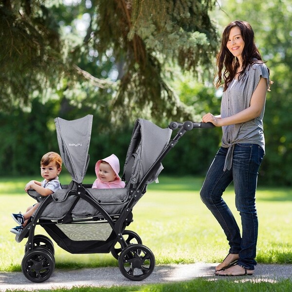 foldable double baby stroller lightweight front & back seats pushchair