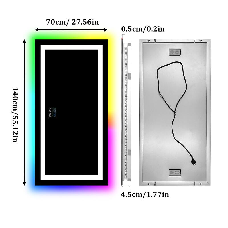 Smart Colorful RGB LED Illuminated Fog-free Extra Large Bathroom Mirror with Bluetooth Speakers, Digital Display