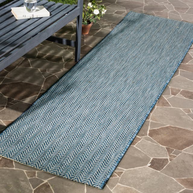 SAFAVIEH Courtyard Carolann Indoor/ Outdoor Waterproof Patio Backyard Rug - 2'3" x 22' Runner - Navy/Grey