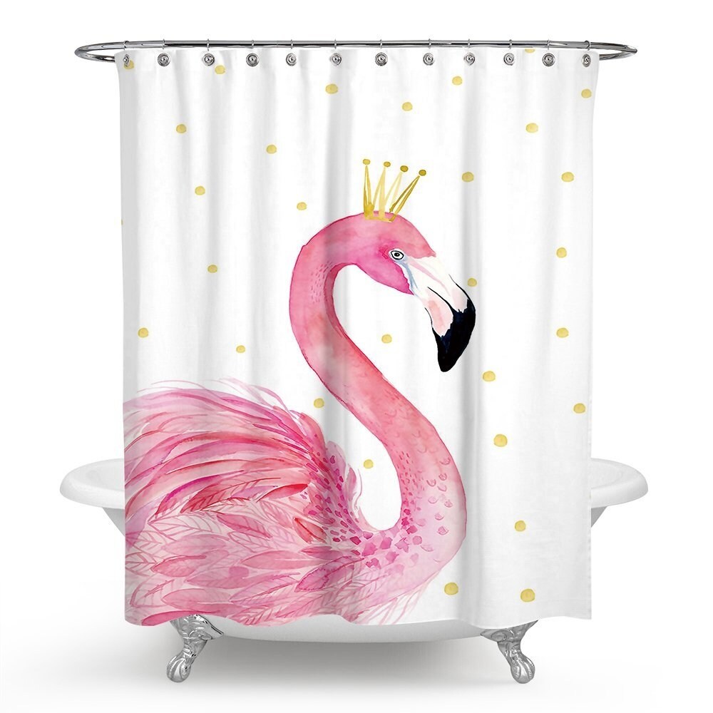 Black Wall Pink Flamingo Shower Curtain Waterproof Fabric Bathroom Accessories Garden Curtains Home Garden