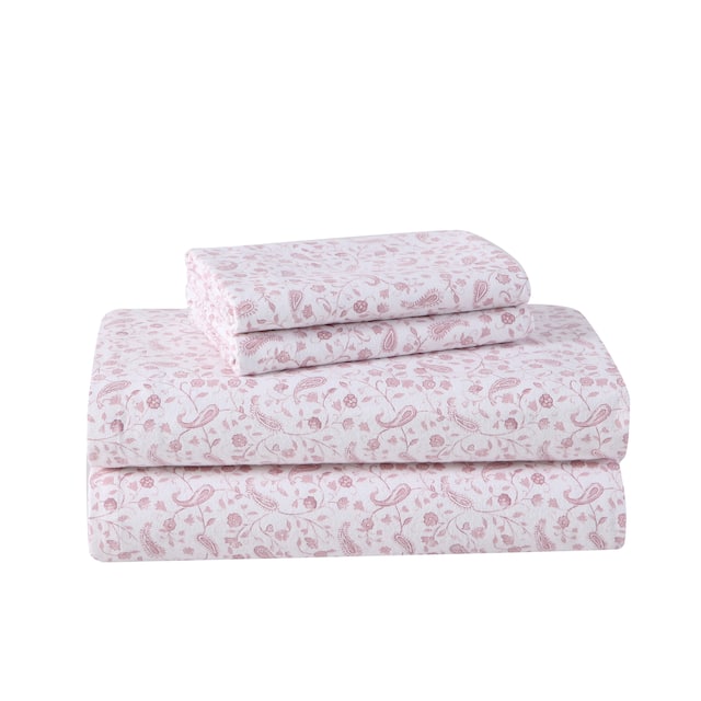 Laura Ashley Cotton Flannel-Soft-Deep Pocket-Sheet & Pillowcase Set - Paisley Prance - Full