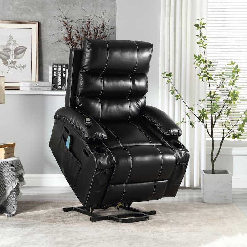 Power Lift Recliner Chair with 4‑Way Massage, Heating & Timer - Black