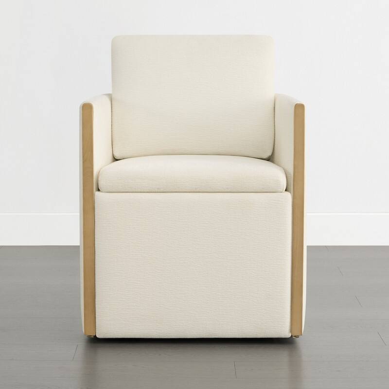Spruce & Spring Modern Chenille Dining Chair with Casters, Wood Inlay & Hidden Storage
