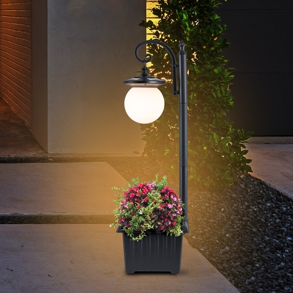 C Cattleya Integrated LED Solar Outdoor Post Light with Planter