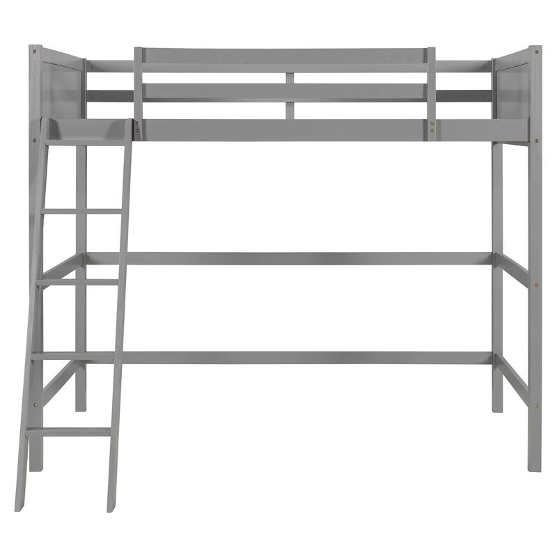 Solid Wood Twin Size Loft Bed with Ladder(Gray)