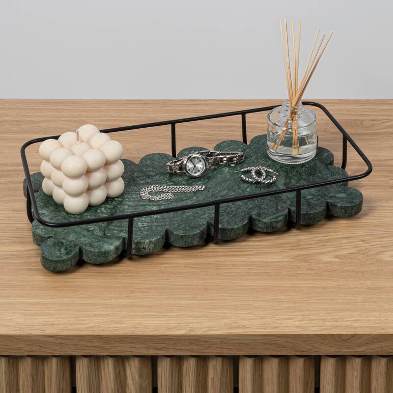 Monarch Modern Industrial Metal/Marble Scalloped Base Vanity Tray