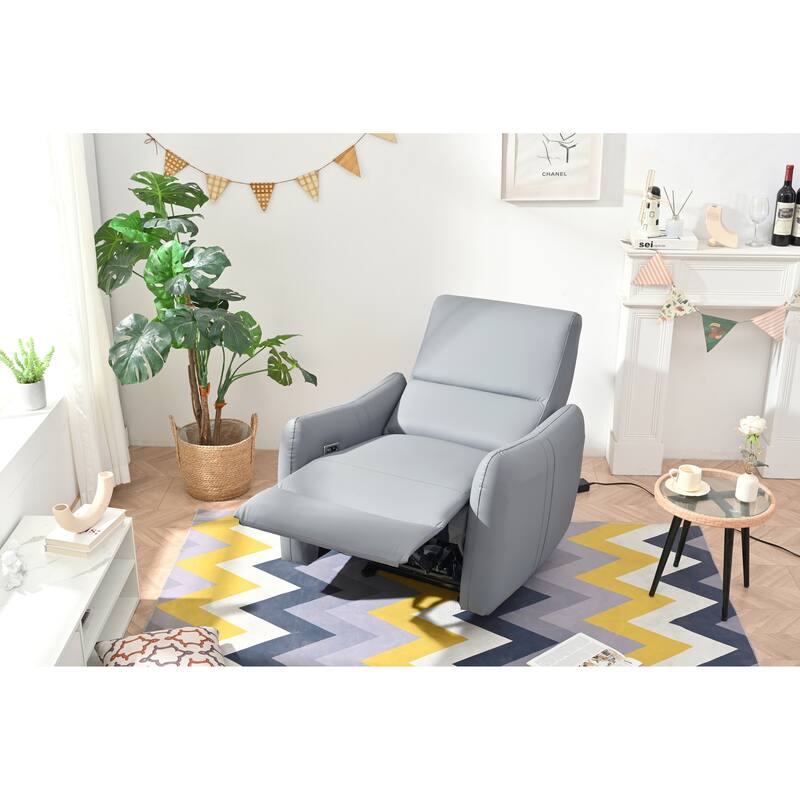 Wall Hugger Power Recliner Chair with USB Port, Electric Reclining Armchair for Small Spaces, PU Leather Sofa for Living Room