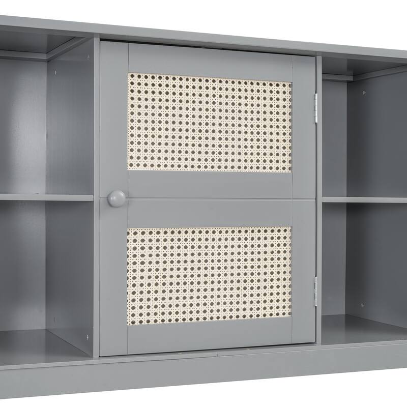 Full Size Wooden Daybed with Twin Trundle and Built-In Cabinet and Shelf, Gray