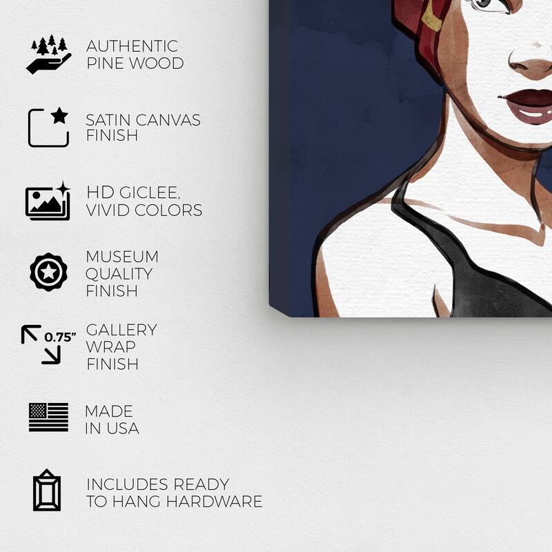 Wynwood Studio Canvas Fashion and Glam Woman of Wraps Blue and Dark Blue Glam Wall Art Canvas Print