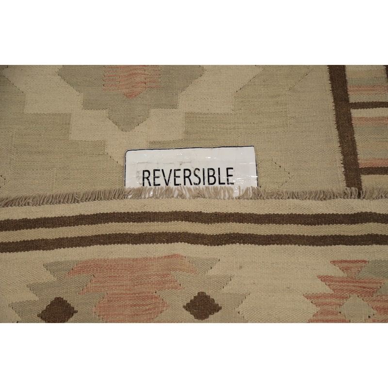 Hand Woven Oriental 100% Wool Carpet Southwestern Tribal Beige & Ivories Kilim Area Rug - 8' 8'' X 5' 10''