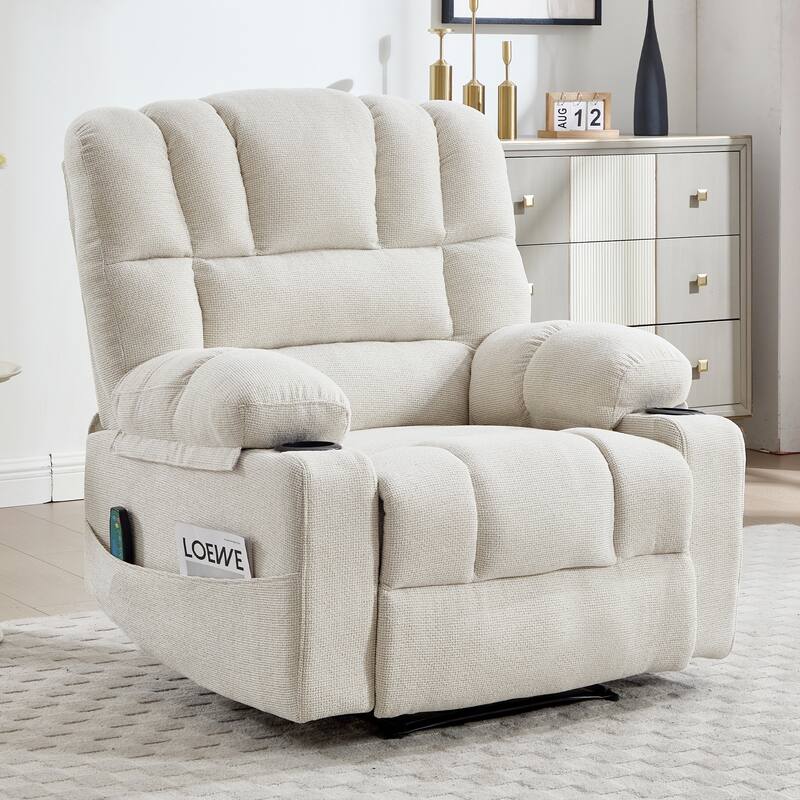 Massage Recliner Chair, Breathable Fabric Ergonomic Single Sofa Chair with Heat and Vibration and Cup Holders & Side Pockets