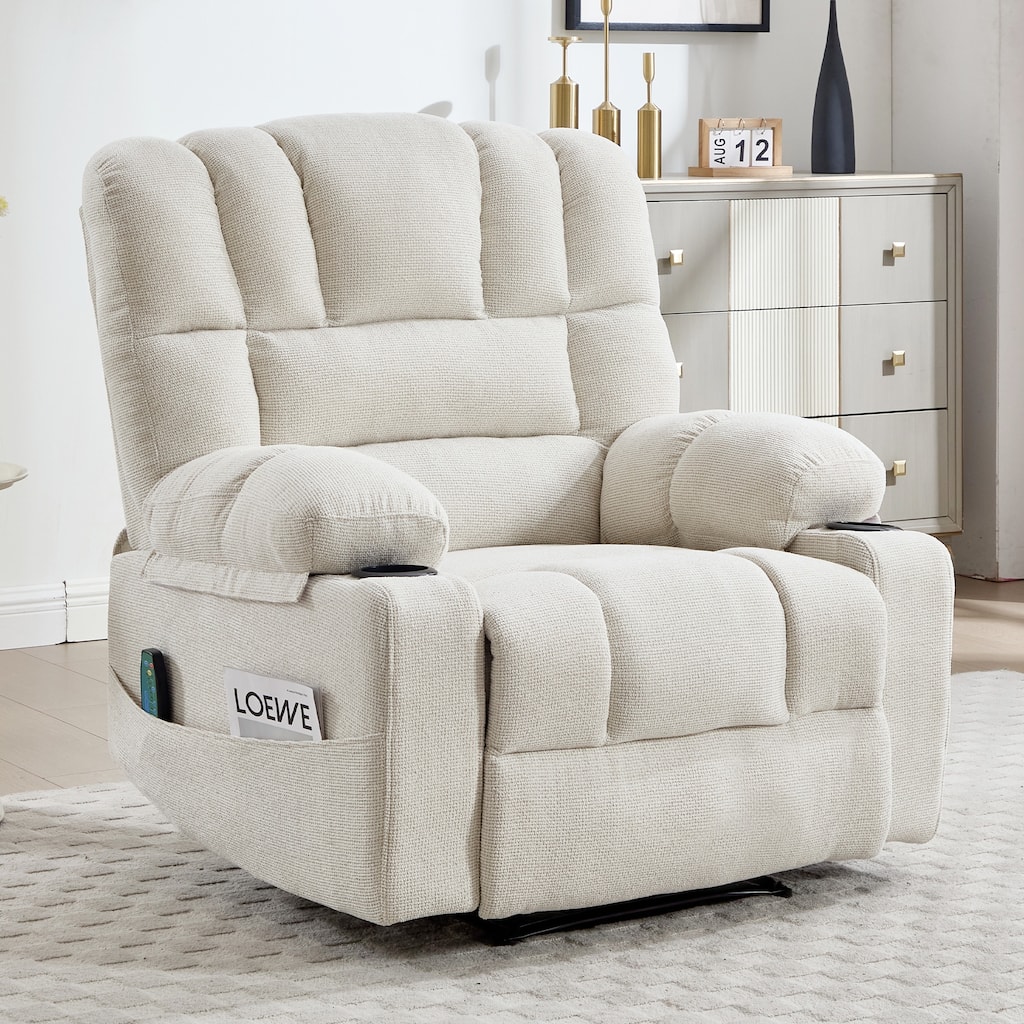 Massage Recliner Chair with Vibration & Heating, Ergonomic Single Sofa Chair, Recliner Chair with Side Pockets & 2 Cup Holders