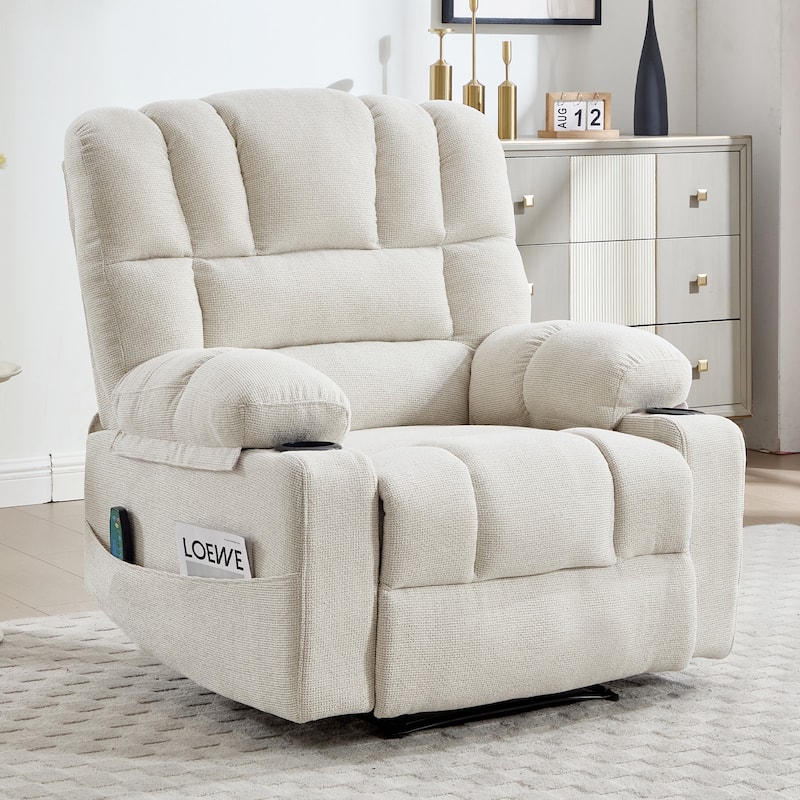 Massage Recliner Chair with Vibration & Heating, Ergonomic Single Sofa Chair, Recliner Chair with Side Pockets & 2 Cup Holders - Beige